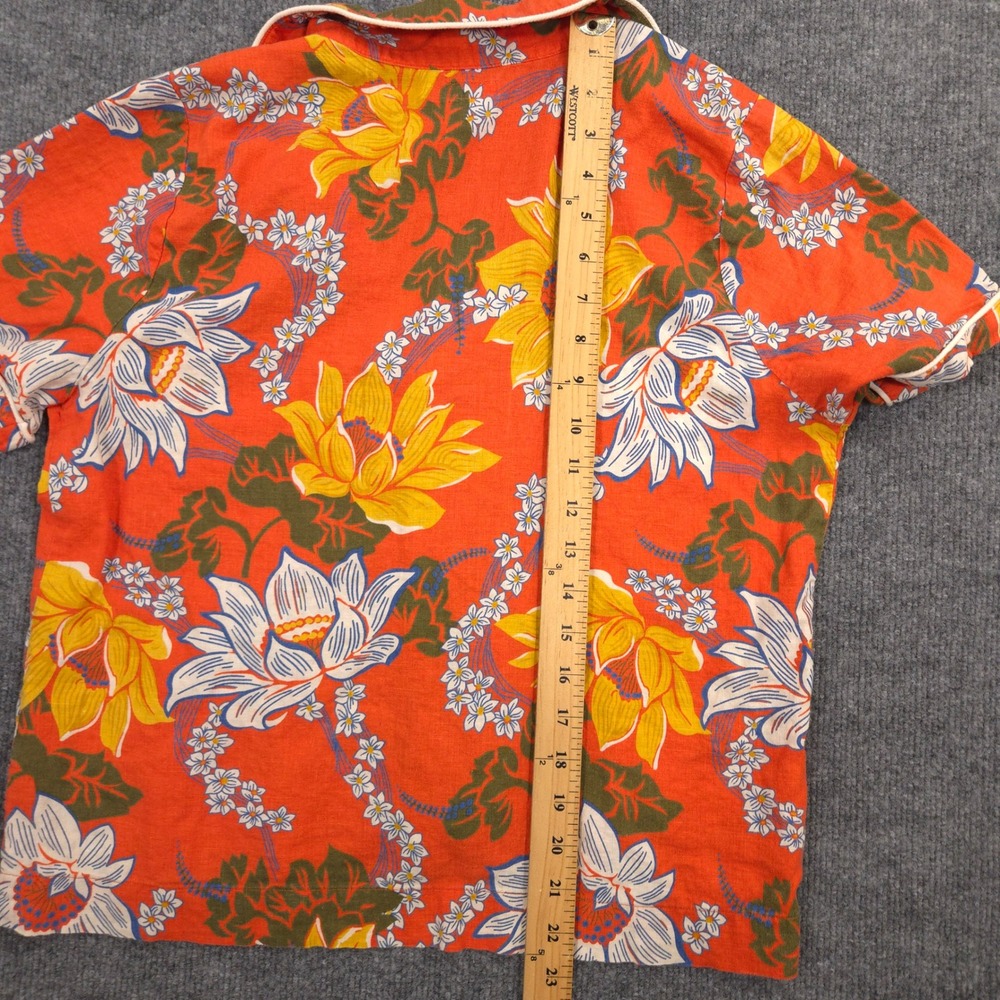 Faherty Maui Shirt Womens M Orange Hawaiian Coral Mauna Key Floral Linen Blend - Picture 6 of 9